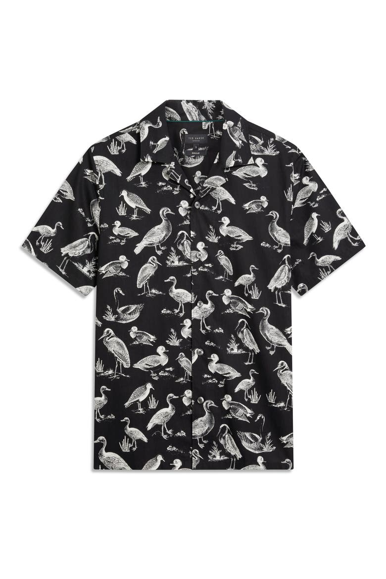 Yamal Duck Print Camp Shirt, Alternate, color, BLACK