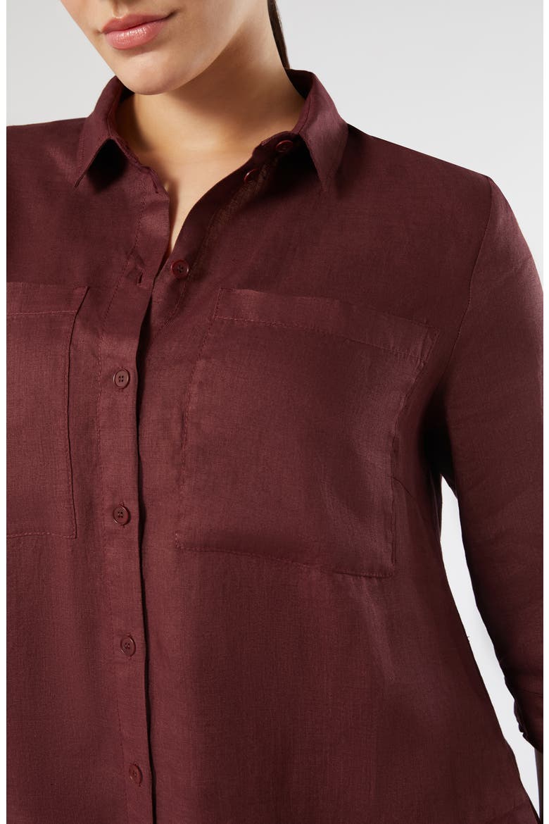 Valpe Shark Bite Hem Linen Maxi Shirtdress, Alternate, color, BORDEAUX