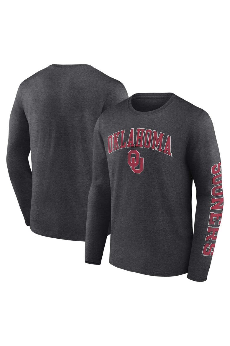 Men's Fanatics Branded Heather Charcoal Oklahoma Sooners Distressed Arch Over Logo Long Sleeve T-Shirt, Alternate, color, Heather Charcoal