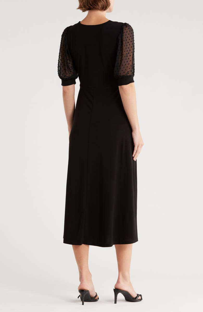 Halogen<sup>®</sup> Puff Sleeve Faux Wrap Midi Dress, Alternate, color, Rich Black