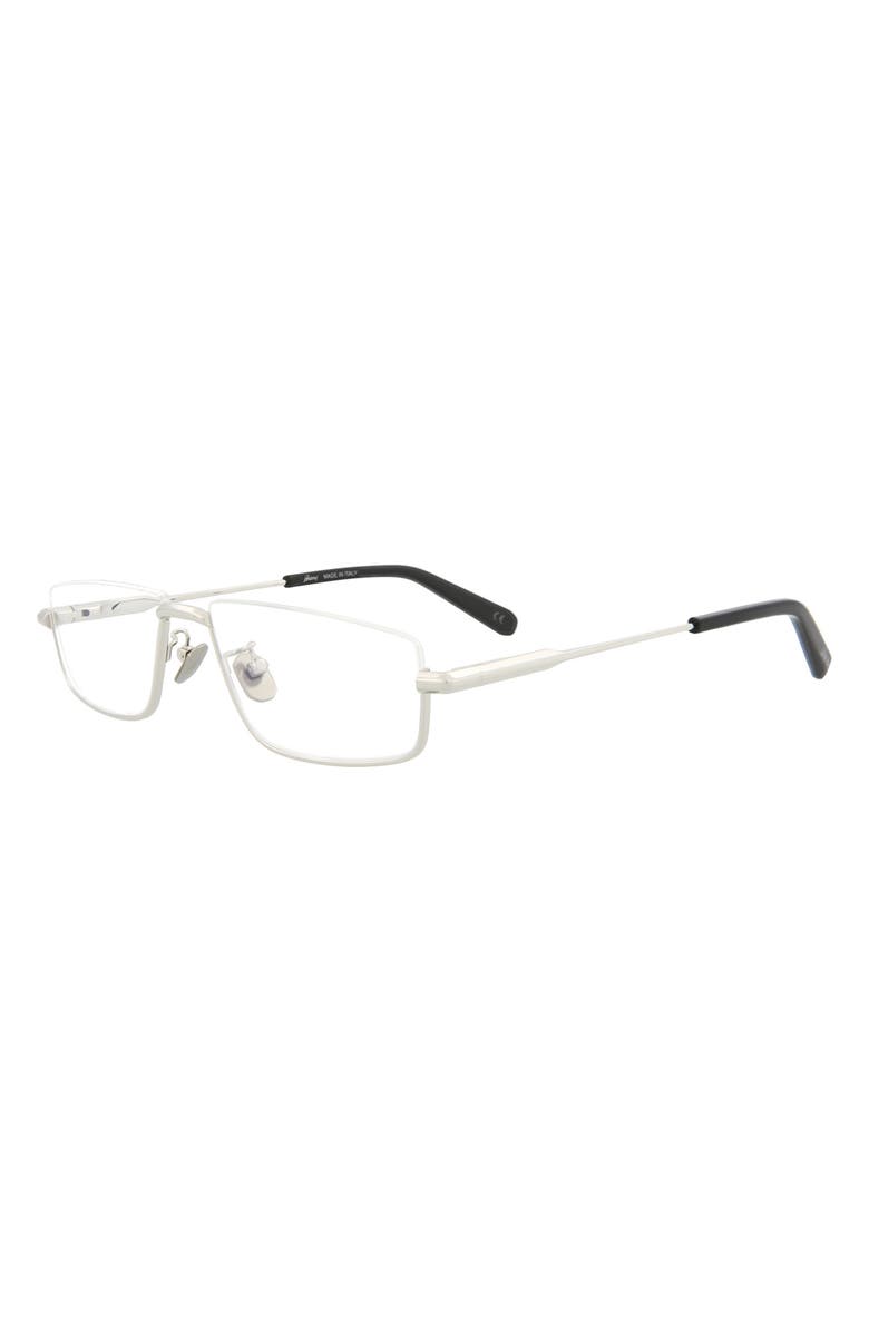 Brioni Novelty 56mm Rectangular Optical Glasses, Alternate, color, Silver Transparent