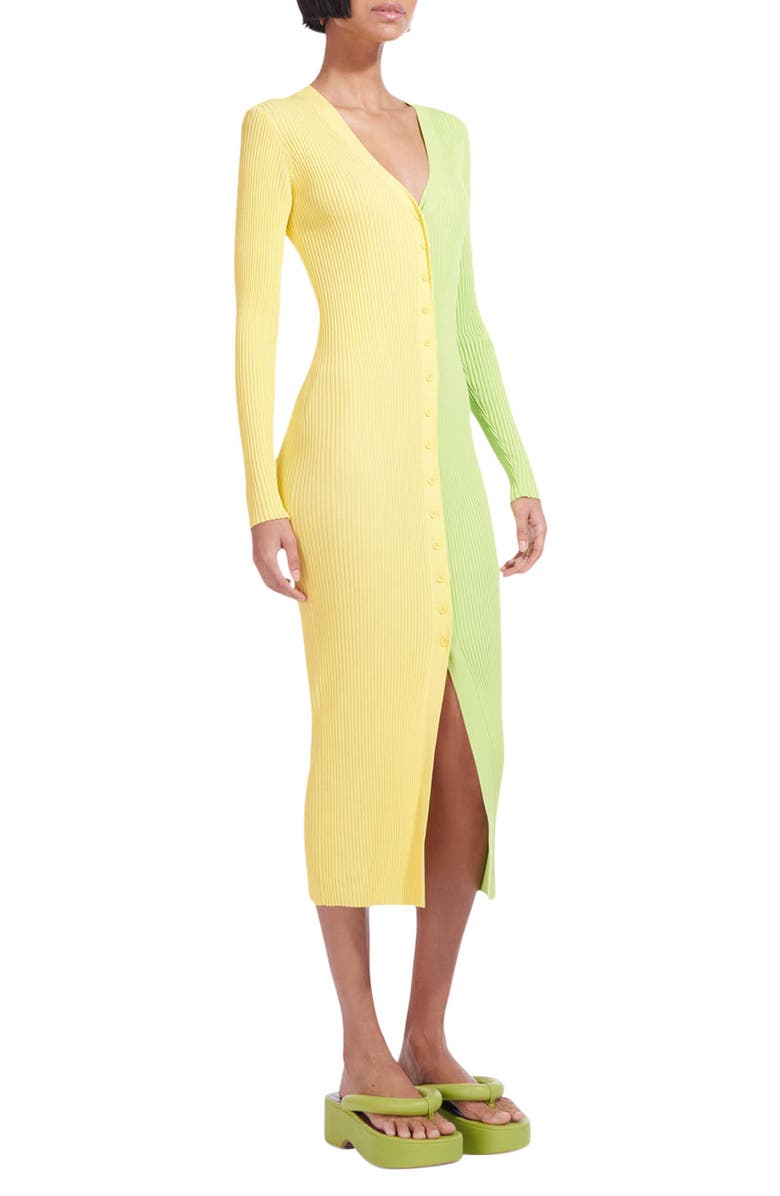 STAUD Shoko Colorblock Sweater Dress, Alternate, color, Limoncello Lime