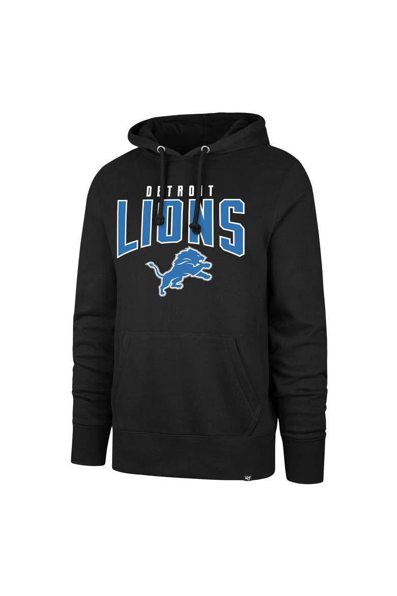 Men's '47 Black Detroit Lions Headline Pullover Hoodie, Alternate, color, Black