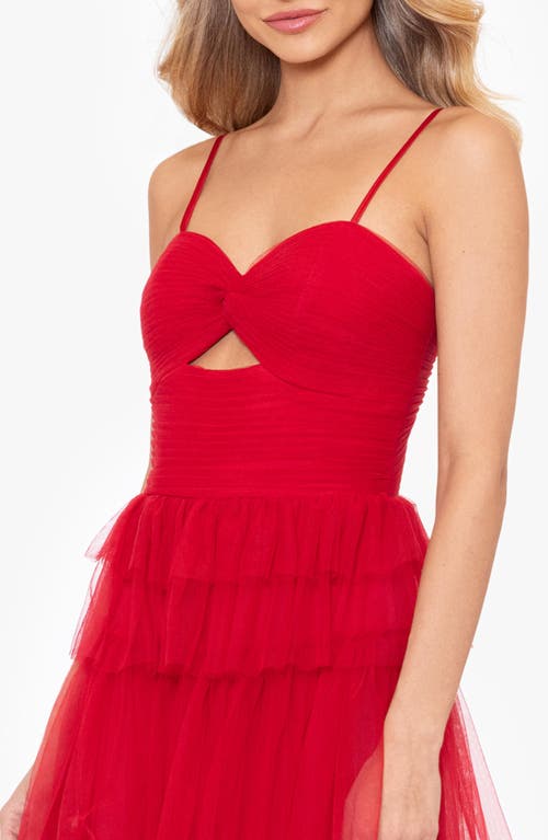 Blondie Nites Juniors' Tiered-mesh Cut-out Dress In Red