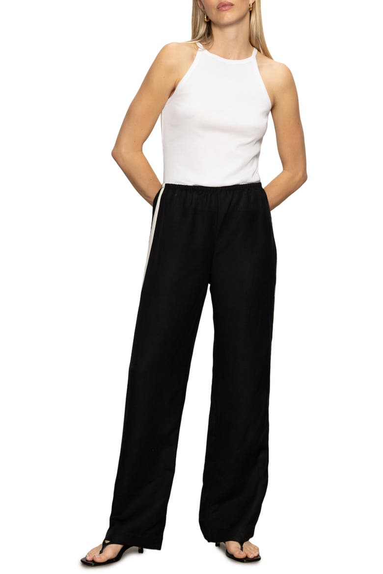 Casual Linen Blend Track Pants, Alternate, color, BLACK