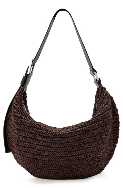 AllSaints Luna Woven Straw Shoulder Bag in Cognac Brown at Nordstrom