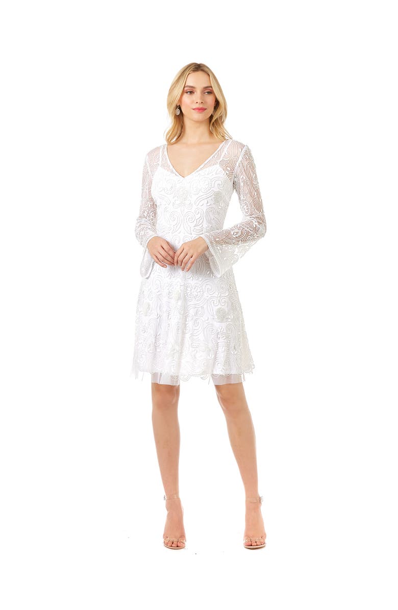 LARA New York Eliza Beaded A-line Bell Sleeve Bridal Short Dress, Main, color, Ivory