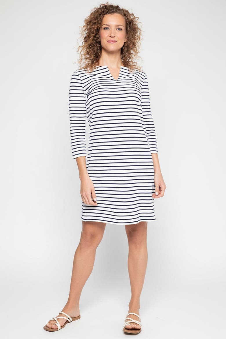 Tunic Dress with 3/4 Sleeve, UPF 50+ Sun Protection, Alternate, color, White/Navy Stripe