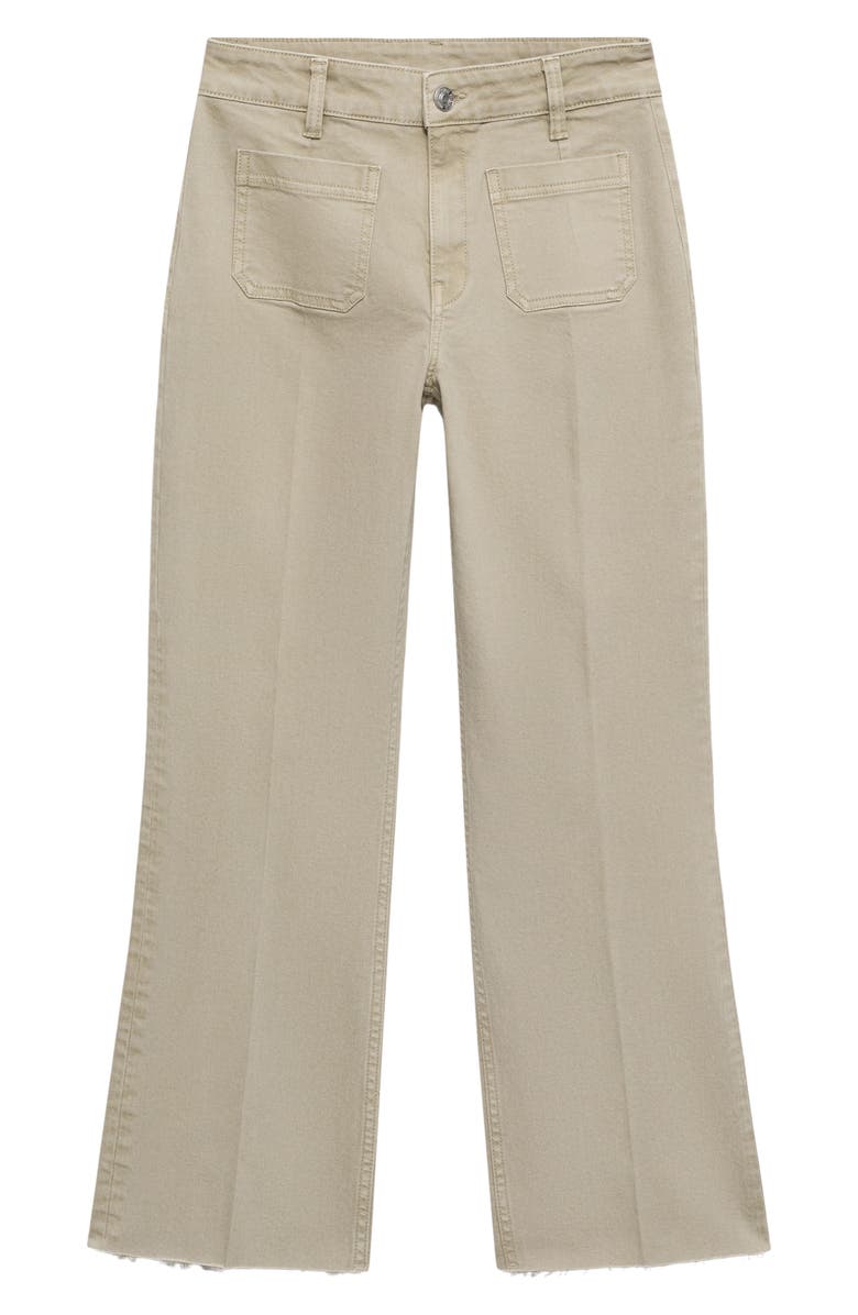 MANGO Alex Raw Hem Patch Pocket Crop Flare Jeans, Alternate, color, Pastel Green