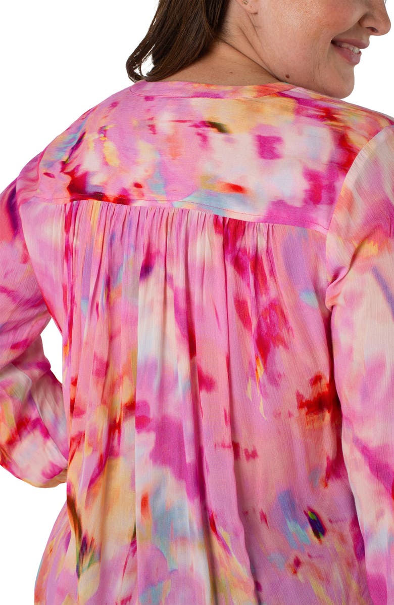 Liverpool Los Angeles Watercolor Shirred Long Sleeve Chiffon Button-Up Top, Alternate, color, 