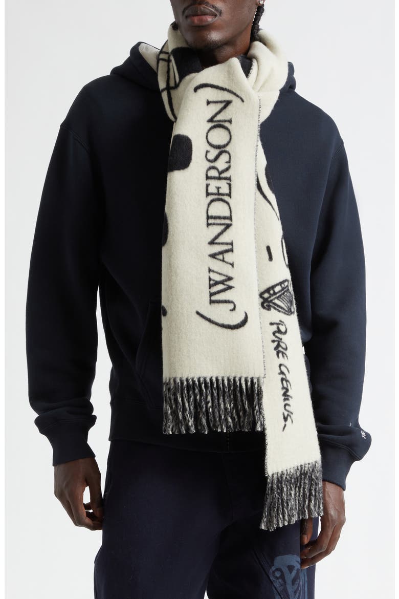 x Guinness Smooth Tempo Virgin Wool & Cashmere Fringe Scarf, Main, color, CREAM/ BLACK