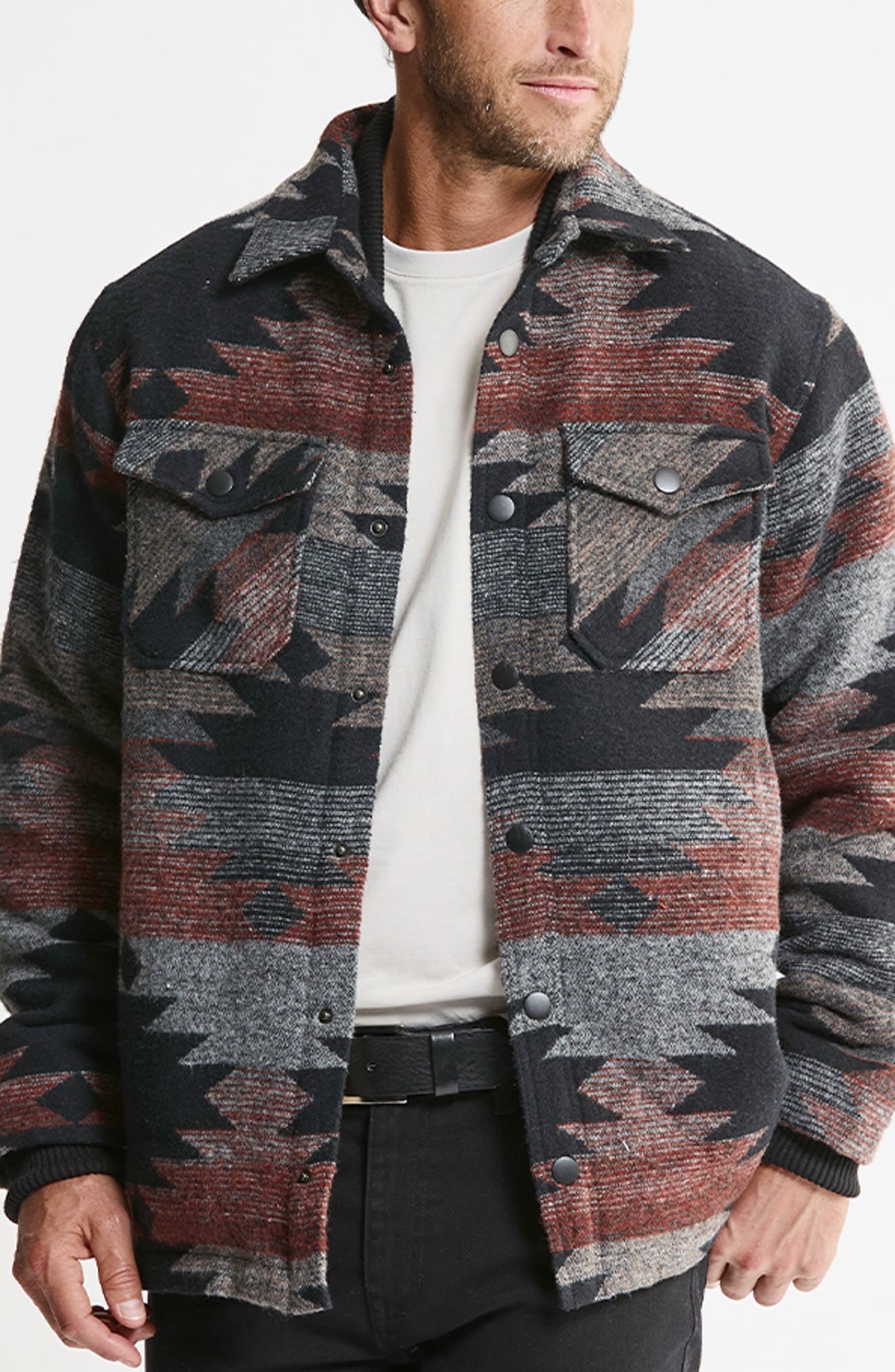 Wool Blend Faux Fur Lined Shirt Jacket