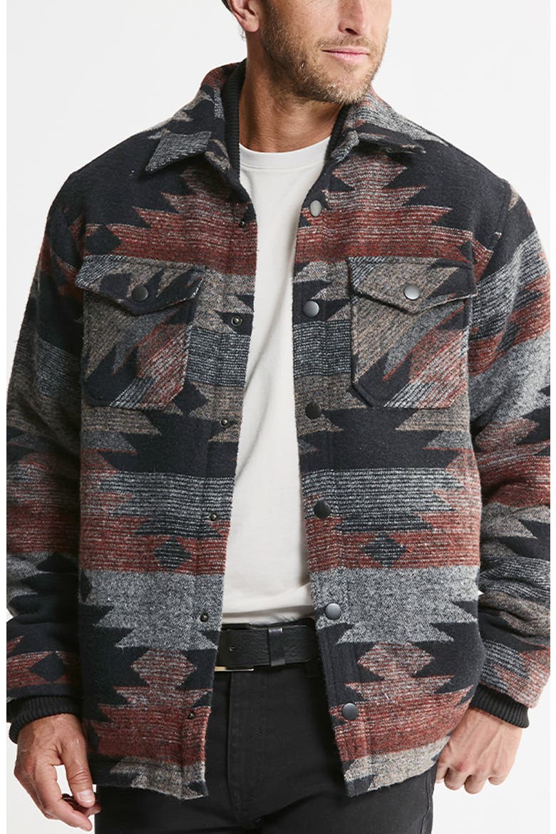 Wool Blend Faux Fur Lined Shirt Jacket, Main, color, BLACK RED AZTEC