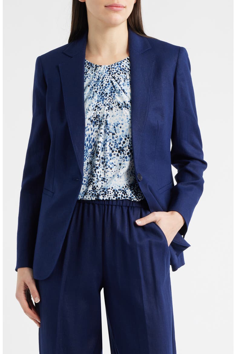 One-Button Linen Blend Blazer, Alternate, color, DISTANT MOUNTAIN