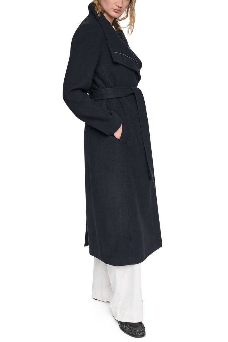Asymmetric Zip Maxi Wool Blend Coat, Alternate, color, BLACK