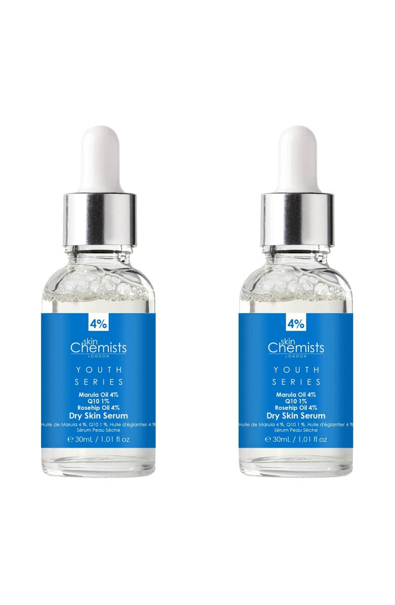 SKINCHEMISTS Youth Series Dry Skin Serum Marula Oil 4%, Q10 1%, Rosehip Oil 4% 30ml x 2 Duo Pack, Main, color, White