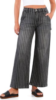 HINT OF BLU Stripe High Rise Wide Leg Jeans