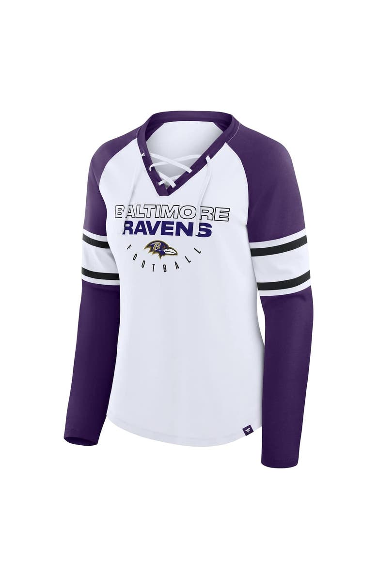 FANATICS Women's Fanatics White/Purple Baltimore Ravens Redzone Blitz Package Raglan Lace-Up V-Neck Long Sleeve T-Shirt, Alternate, color, White