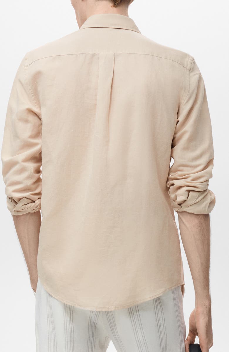 MANGO Classic Fit Linen & Cotton Button-Up Shirt, Alternate, color, Sand