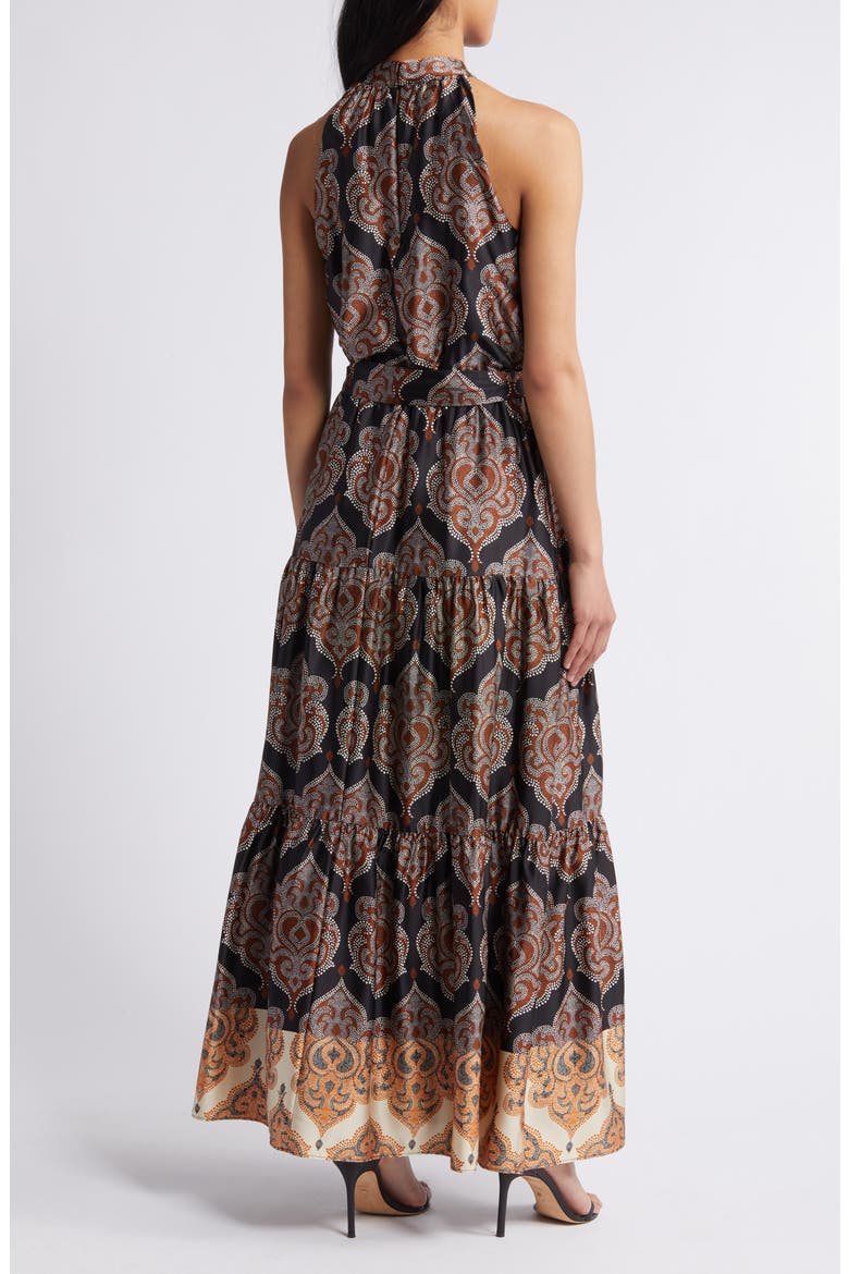 Paisley Print Sleeveless Stretch Satin Maxi Dress, Alternate, color, BLACK MULTI