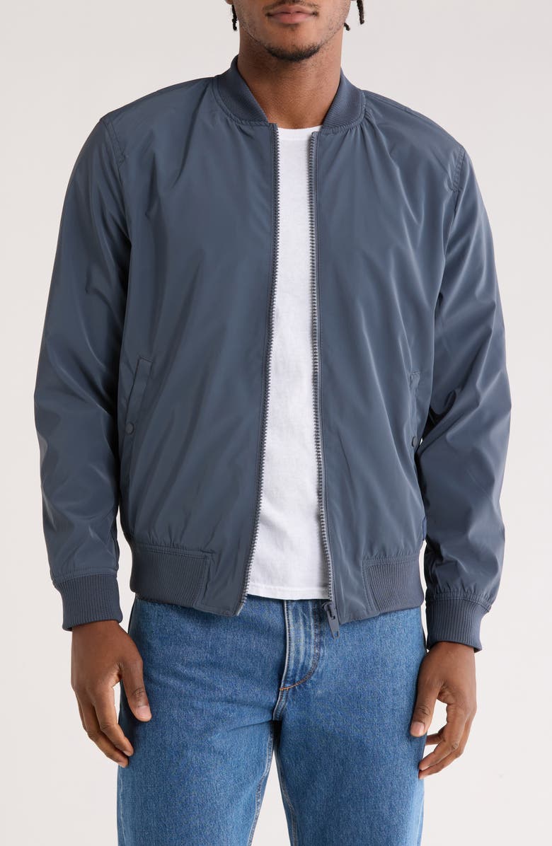 DENIM AND FLOWER Solid Bomber Jacket, Main, color, Dusty Navy