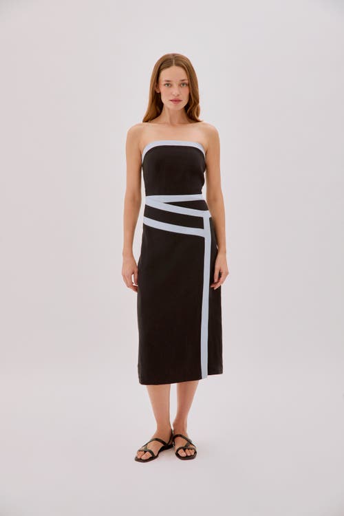 Labeca London Elena Strapless Linen Tape Dress In Black