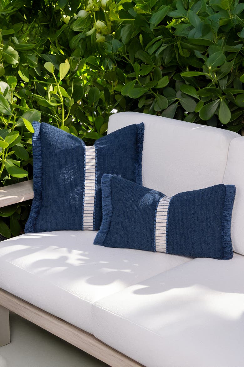 Deluxe Boucle Textured Indoor & Outdoor Woven Accent Pillow, Alternate, color, Indigo