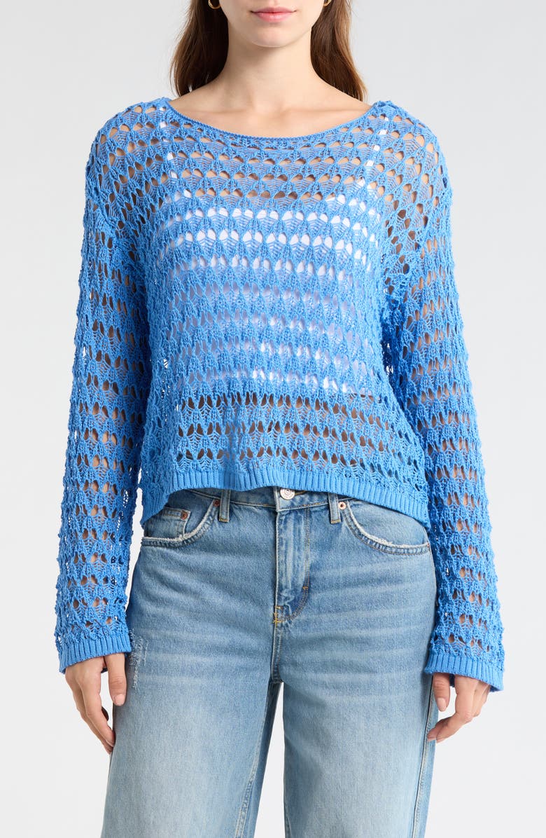 PacSun Willa Cotton Blend Open Stitch Sweater, Main, color, Blue