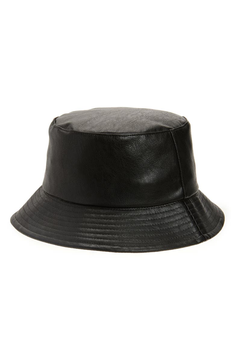 Nordstrom Faux Leather Bucket Hat, Main, color, Black