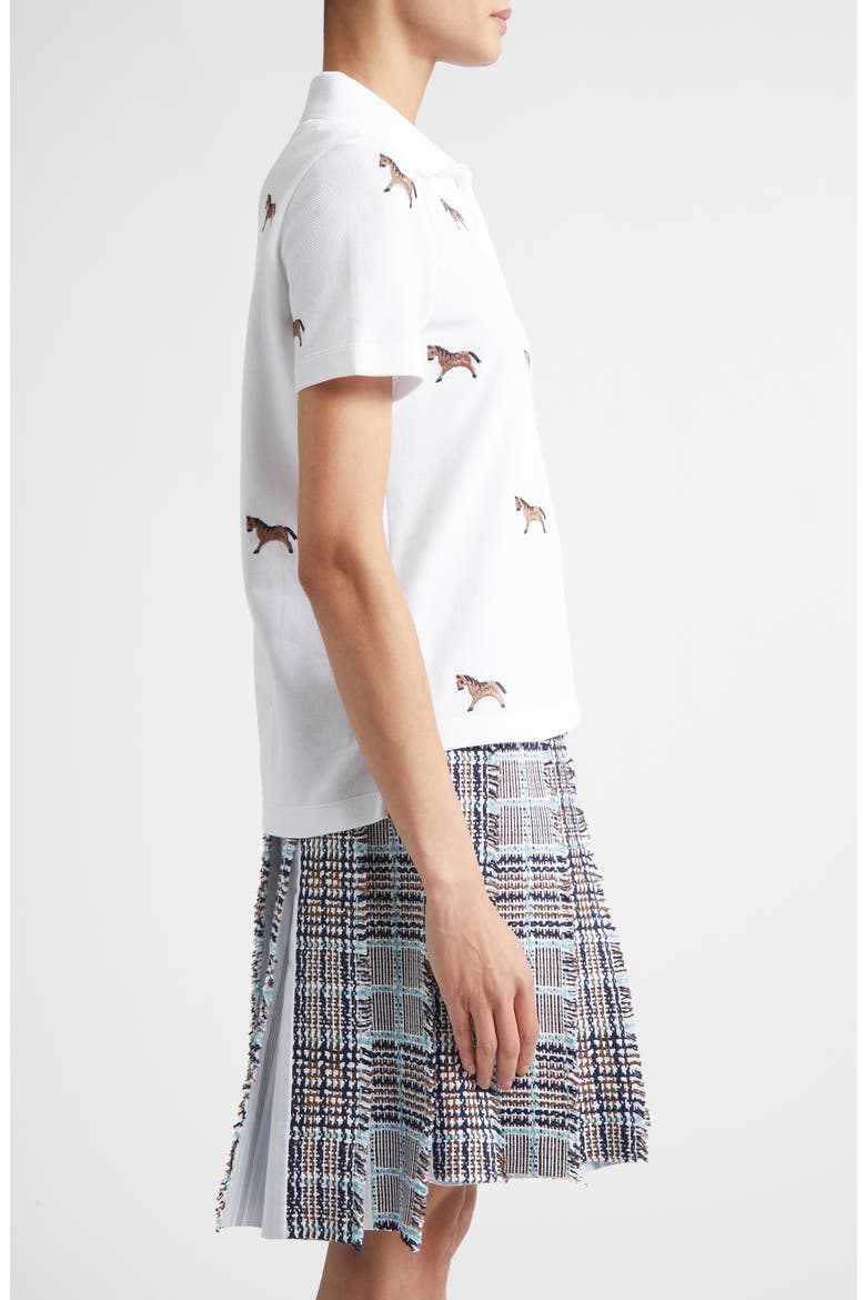 Horse Embroidered Half Drop Short Sleeve Polo, Alternate, color, WHITE