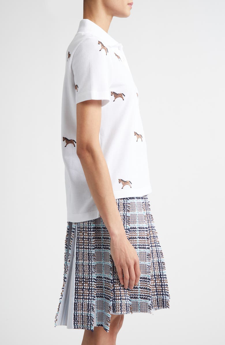 Thom Browne Horse Embroidered Half Drop Short Sleeve Polo, Alternate, color, White