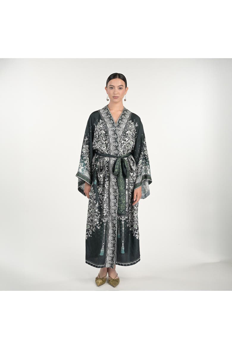 Tree Of Life Silk Robe, Alternate, color, Green