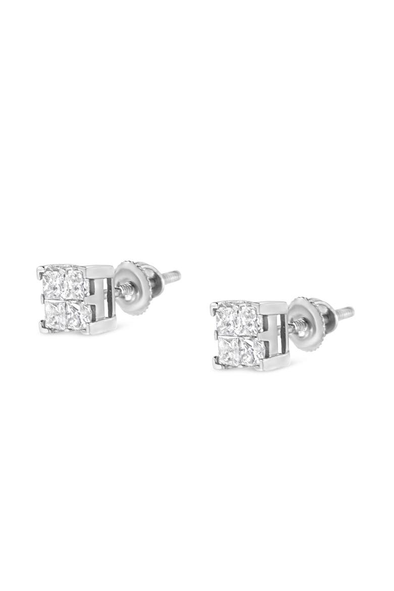 10K White Gold 3/4 Ct Invisible Princess Composite Square Stud Earrings, Alternate, color, White
