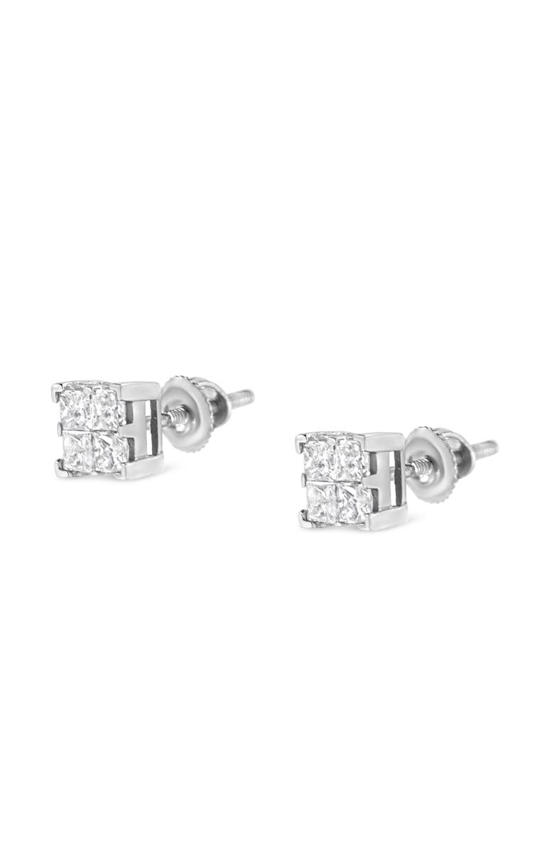 Haus of Brilliance 10K White Gold 3/4 Ct Invisible Princess Composite Square Stud Earrings, Alternate, color, White