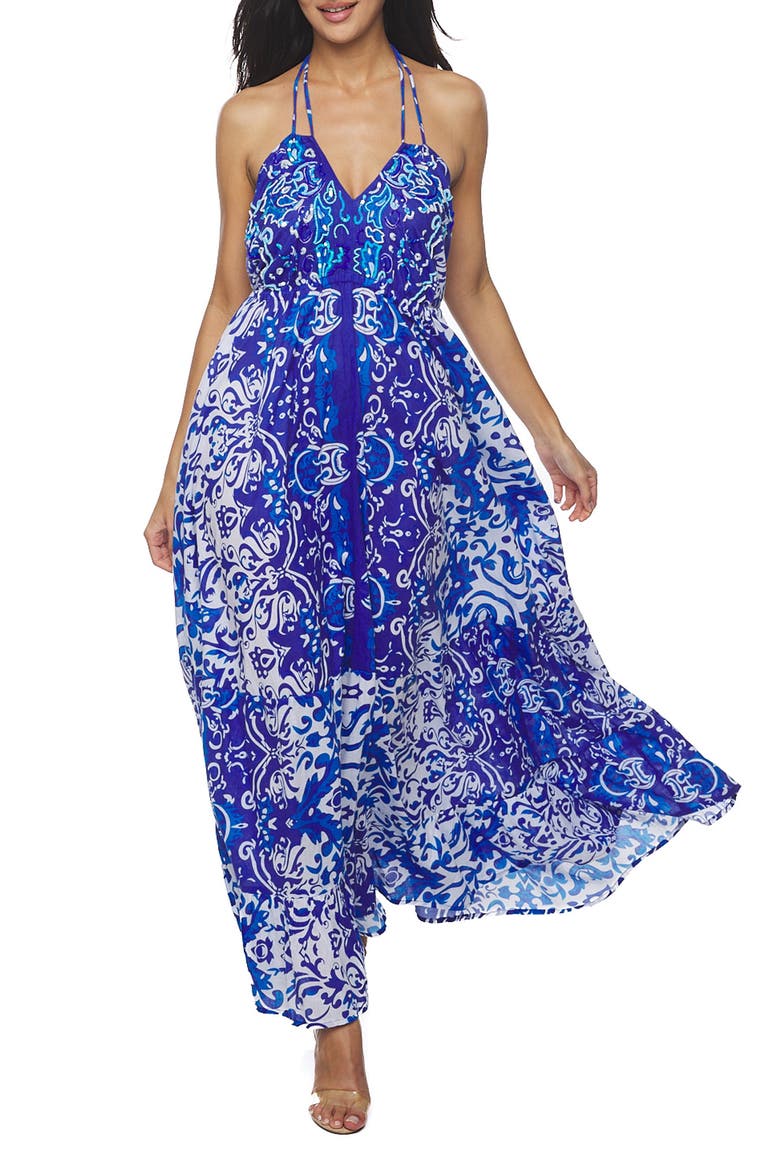 Halter Tie Maxi Dress, Main, color, BLUE