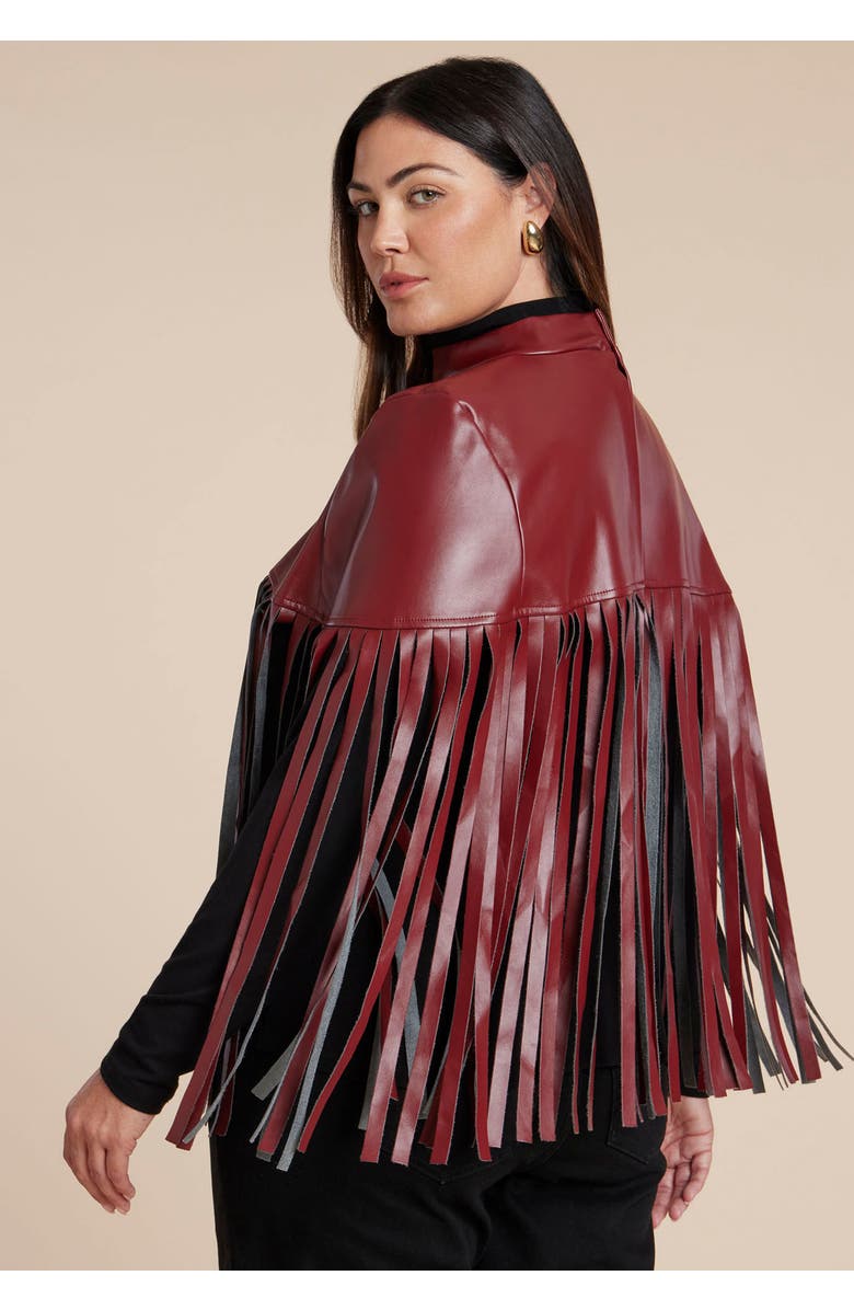 ELOQUII Faux Leather Fringe Cape, Alternate, color, Tawny Port