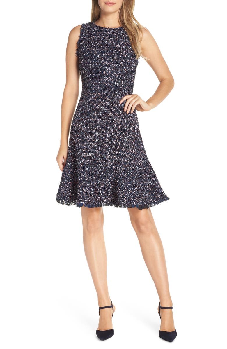Eliza J Sleeveless Tweed Fit & Flare Dress, Main, color, 