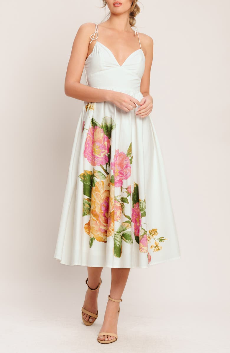 FLYING TOMATO Floral Cotton Midi Sundress, Alternate, color, Ivory