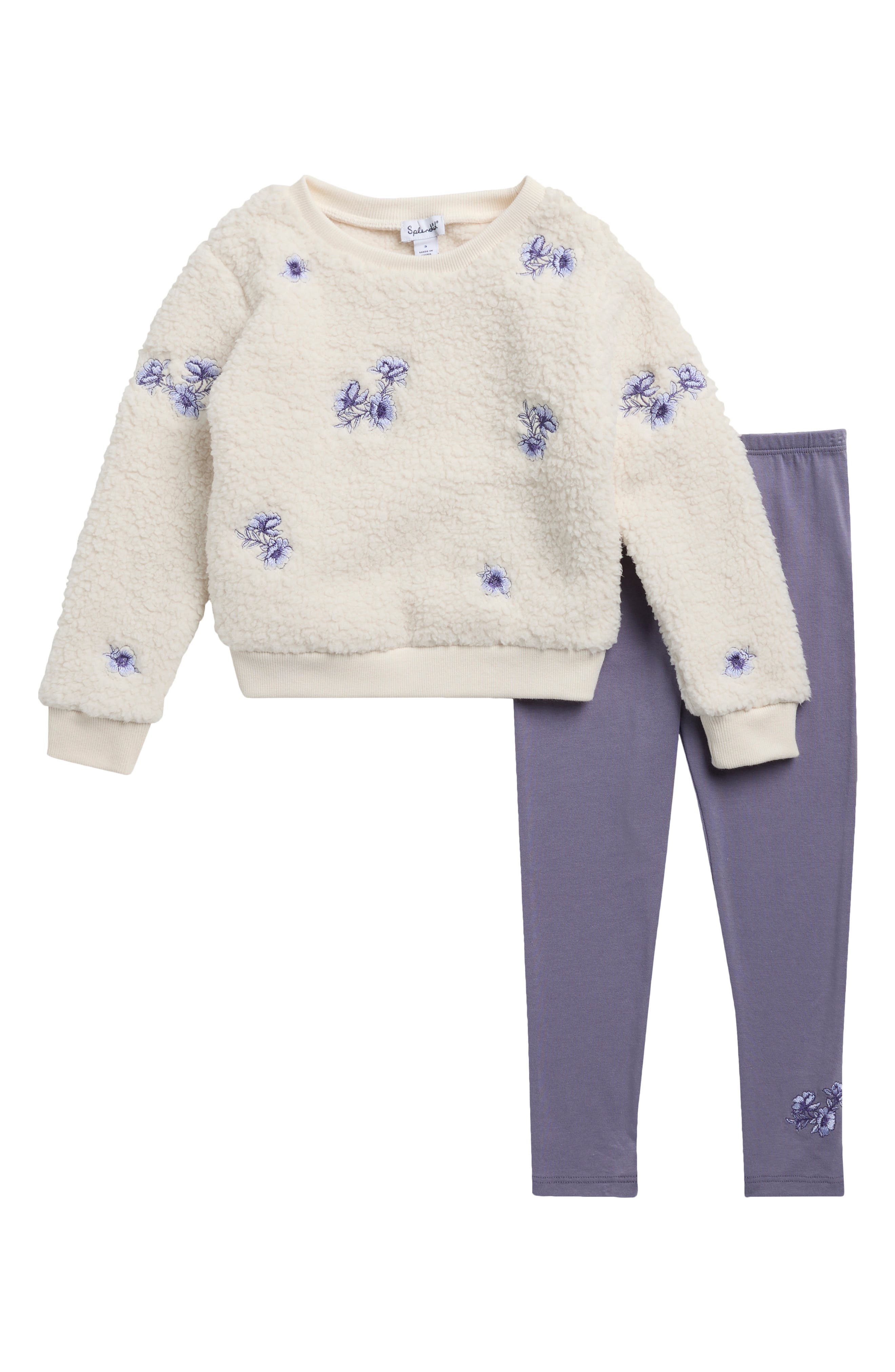 Kids' Floral High-Pile Fleece Sweatshirt & Leggings Set