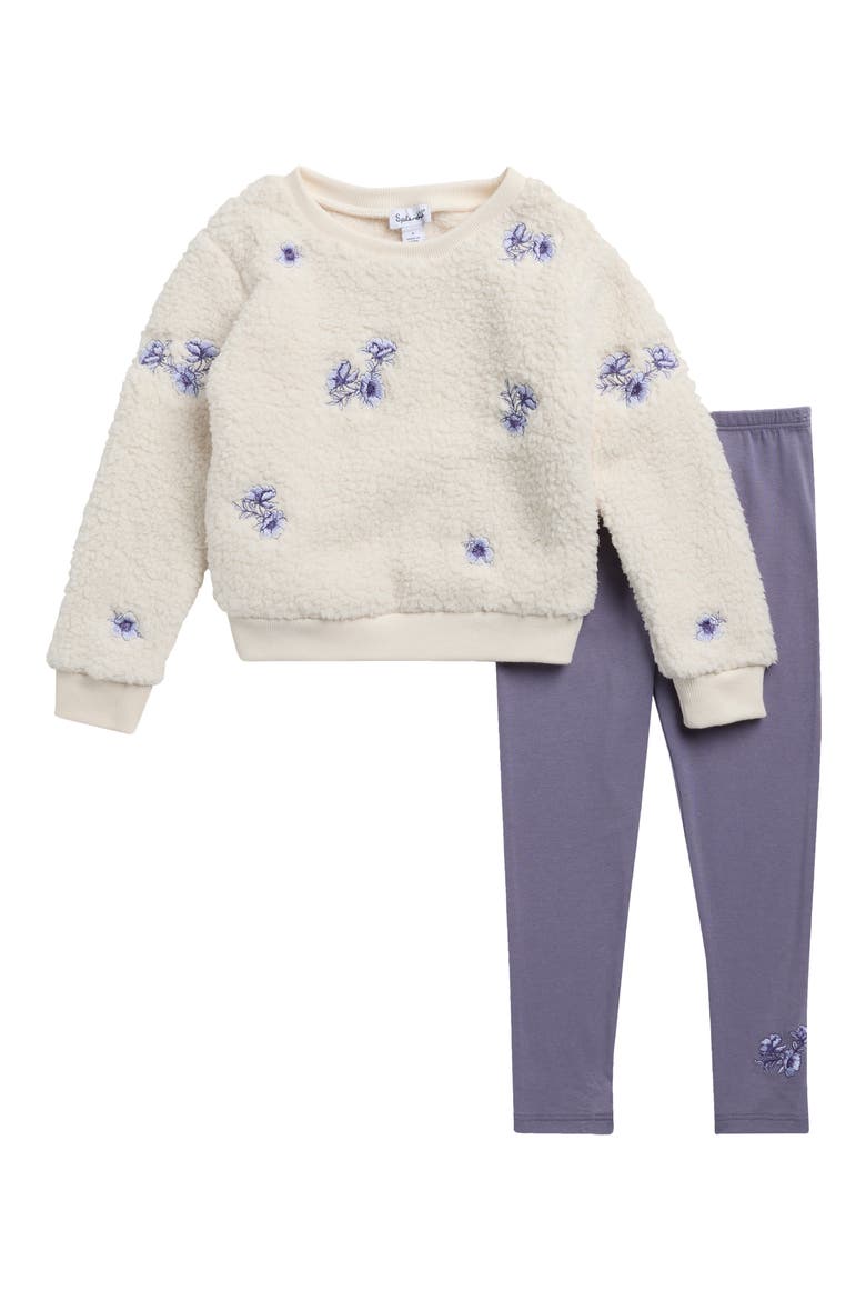 Kids' Floral High-Pile Fleece Sweatshirt & Leggings Set, Main, color, MOONSTONE FLRL
