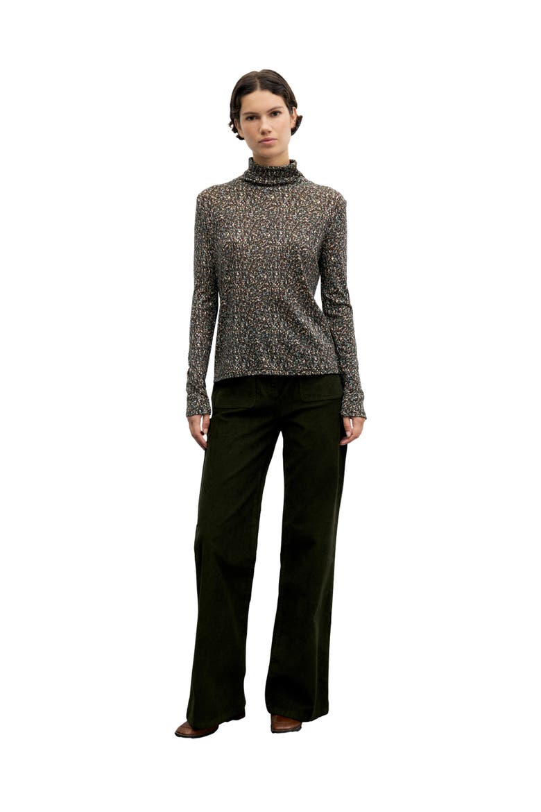 Beata Printed Turtleneck Top, Alternate, color, Khaki Green