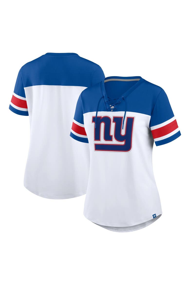 Women's Fanatics White/Royal New York Giants Athena Rhinestone Lace-Up V-Neck T-Shirt, Main, color, White
