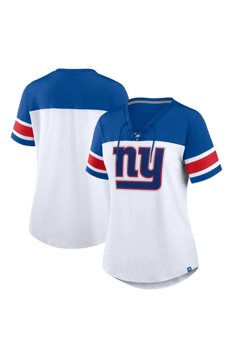 FANATICS Women's Fanatics White/Royal New York Giants Athena Rhinestone Lace-Up V-Neck T-Shirt, Main, color, White