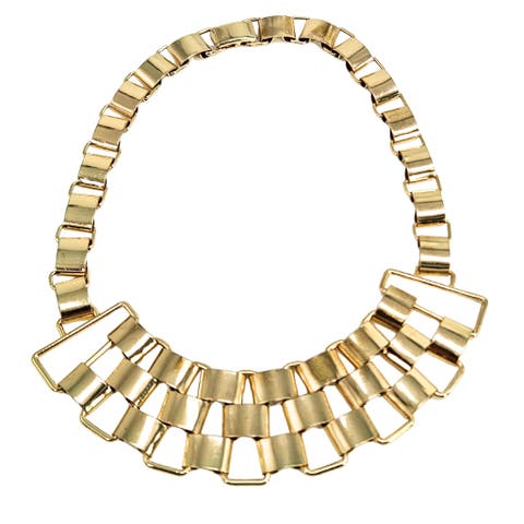 Vintage 1970s Gold Tone Geometric Link Bib Necklace