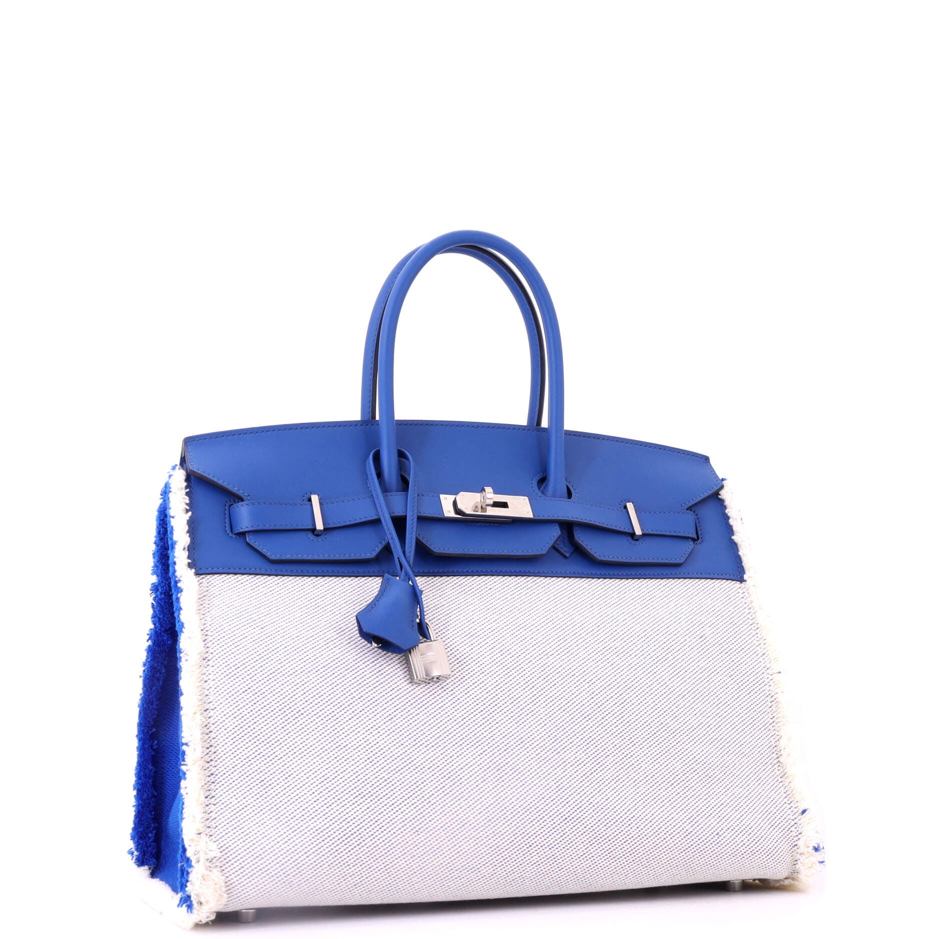 Pre-Owned Hermes Fray Fray Birkin Bag Toile and Swift 35, Alternate, color, Bleu France