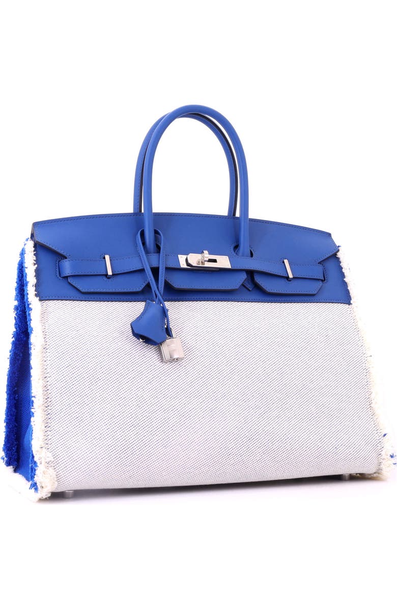 Pre-Owned Hermes Fray Fray Birkin Bag Toile and Swift 35, Alternate, color, Bleu France