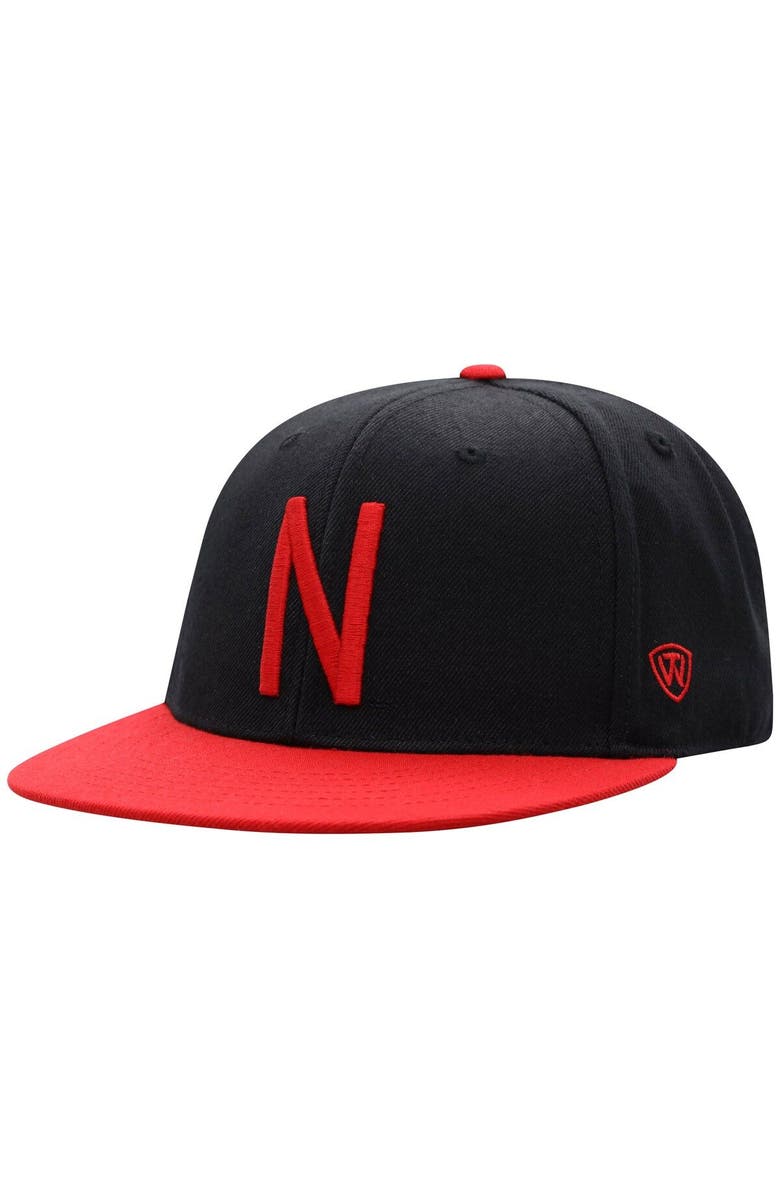 TOP OF THE WORLD Men's Top of the World Black/Scarlet Nebraska Huskers Team Color Two-Tone Fitted Hat, Main, color, Black