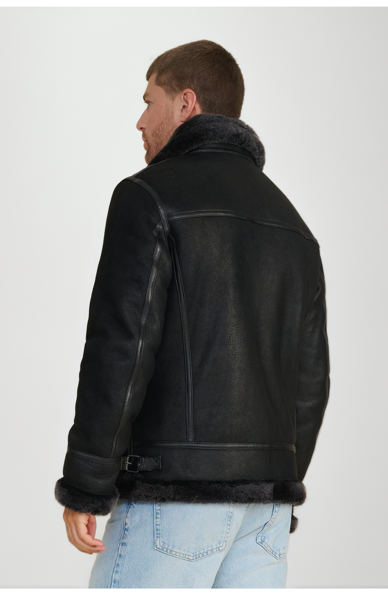 Furniq UK Frederick Shearling Aviator Jacket, Alternate, color, Black / Brissa Wool