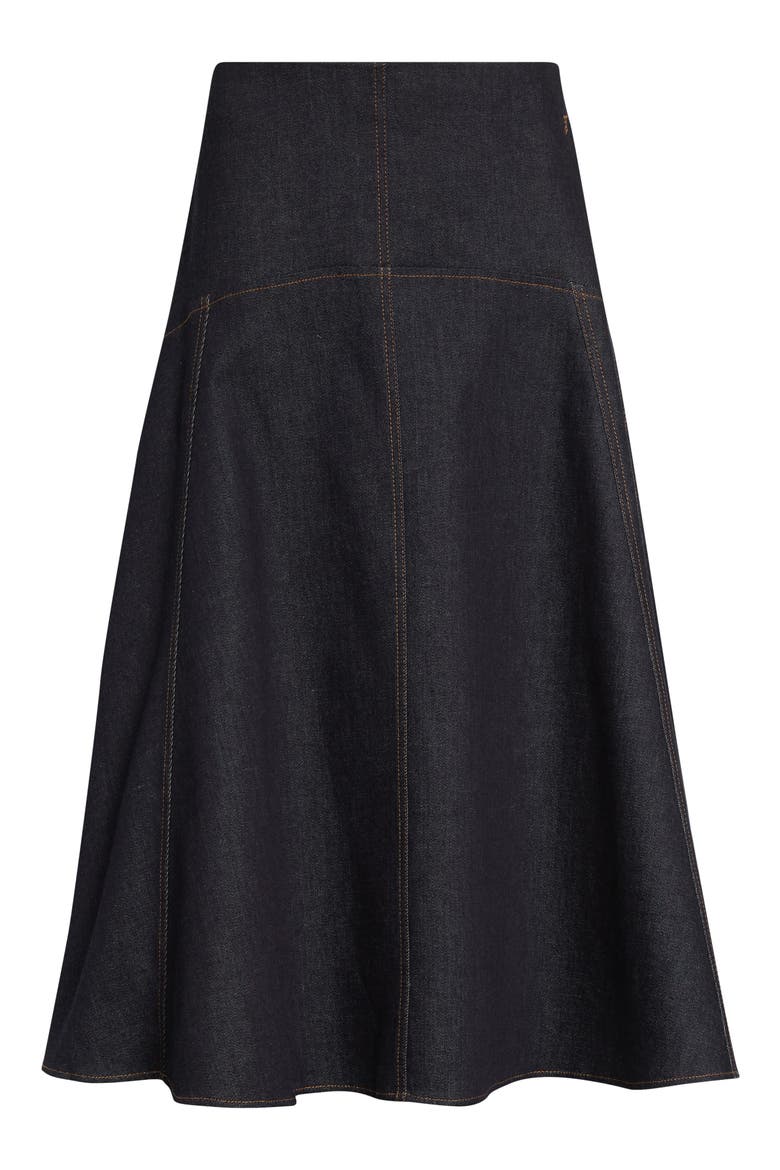 La Jupe Triangle de-Nîmes A-Line Denim Midi Skirt, Alternate, color, DARK NAVY