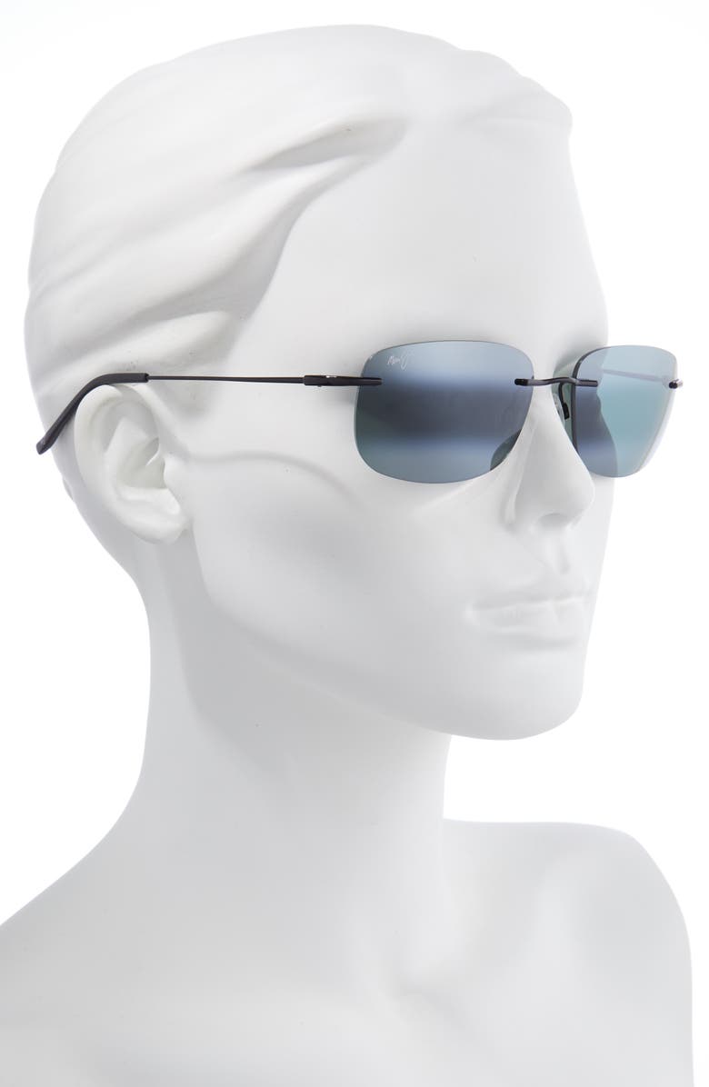 Maui Jim Ohai 59.5mm Polarized Rectangular Sunglasses, Alternate, color, Black Gloss/ Neutral Grey